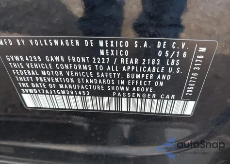 2016 Volkswagen Jetta 1.8T Sport from USA, damaged, VIN 3VWD17AJ1GM391453